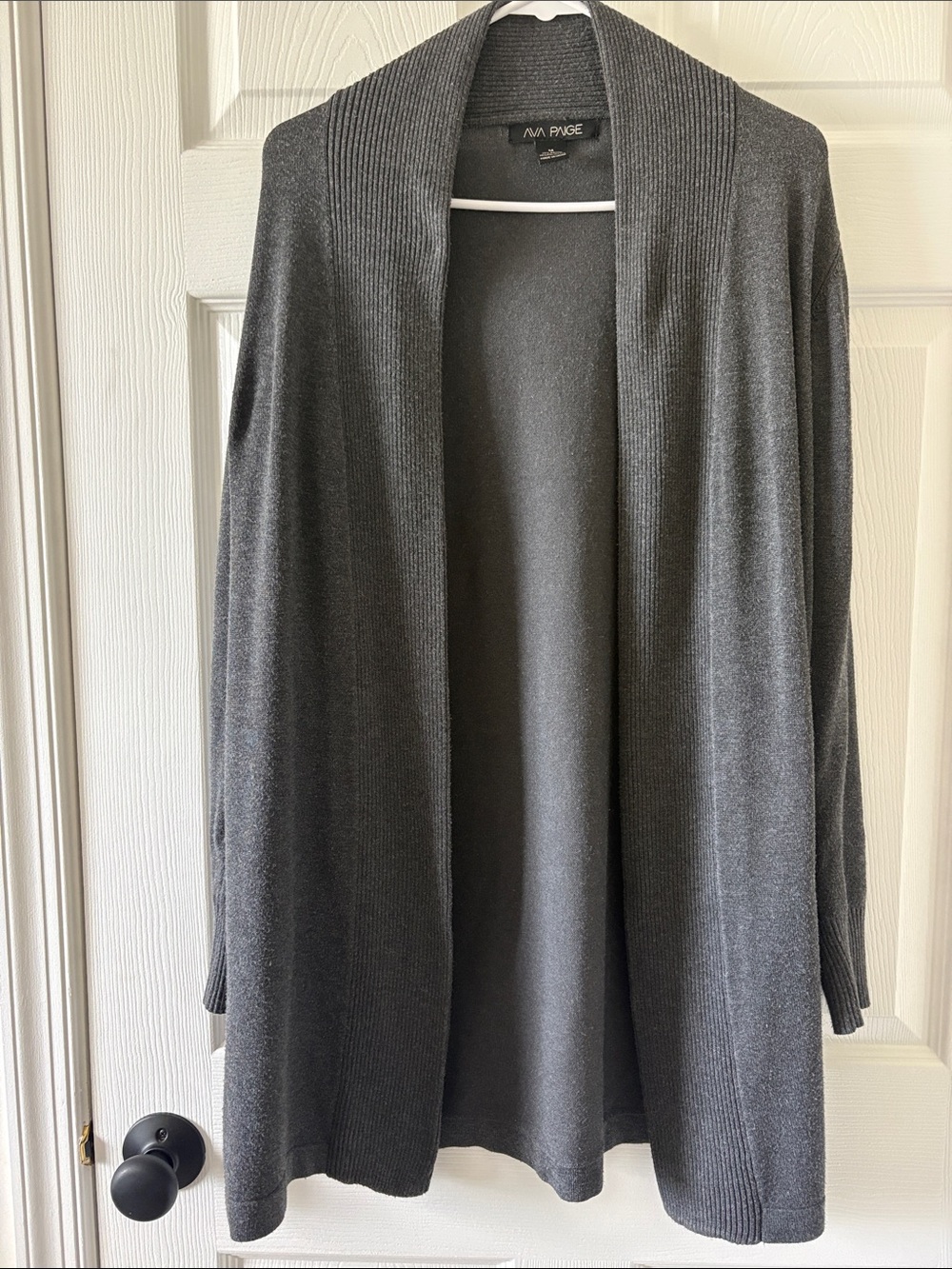 PAIGE Dark Gray Open-Front Ribbed Shawl Cardigan